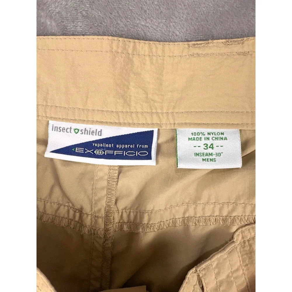 ExOfficio Insect Shield Mens 34x30 Convertible Hiking Pants Khaki Tan Nylon